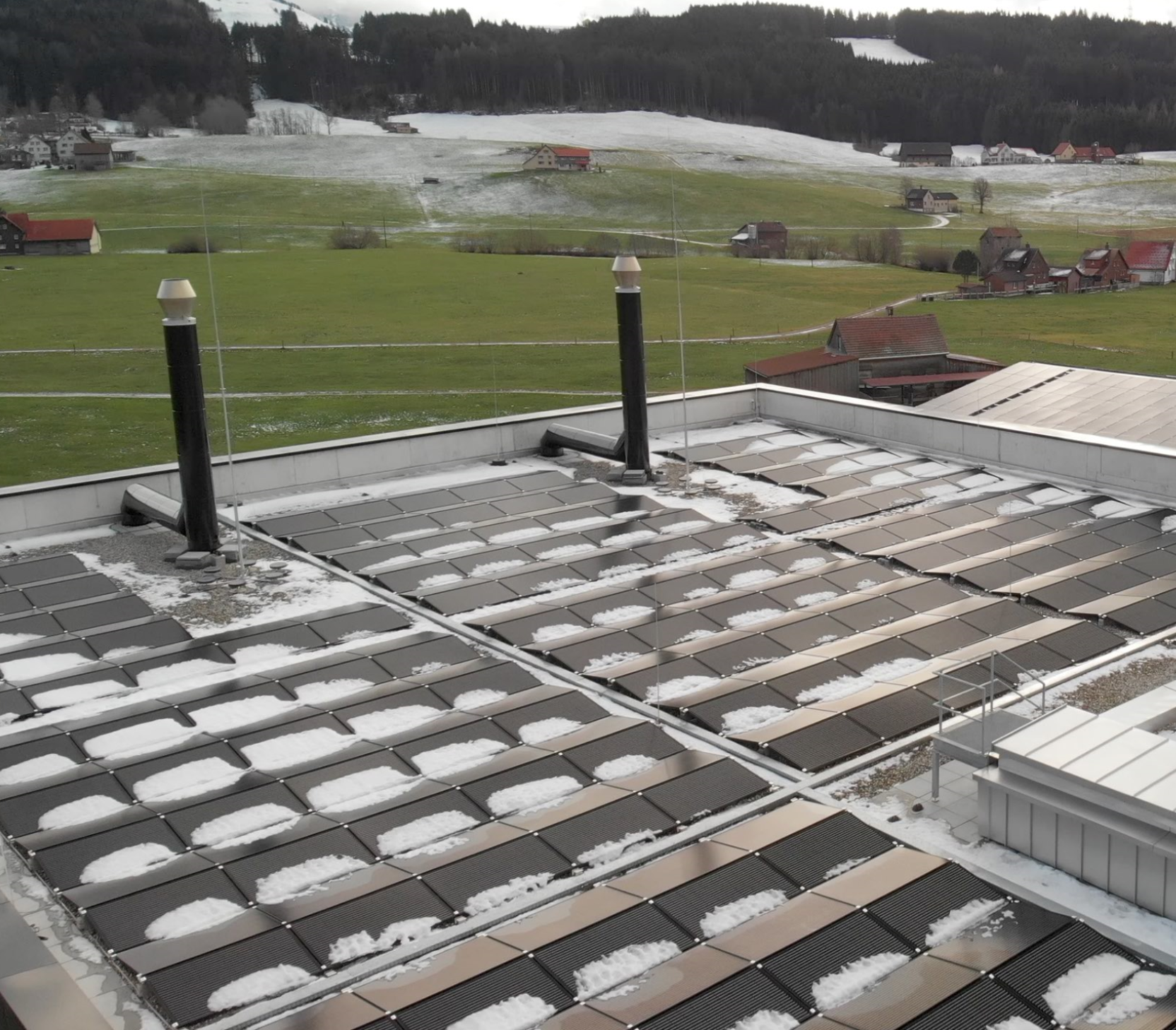 Photovoltaic panels on the roof of Ostschweiz datacentre in St. Gallen, Switzerland