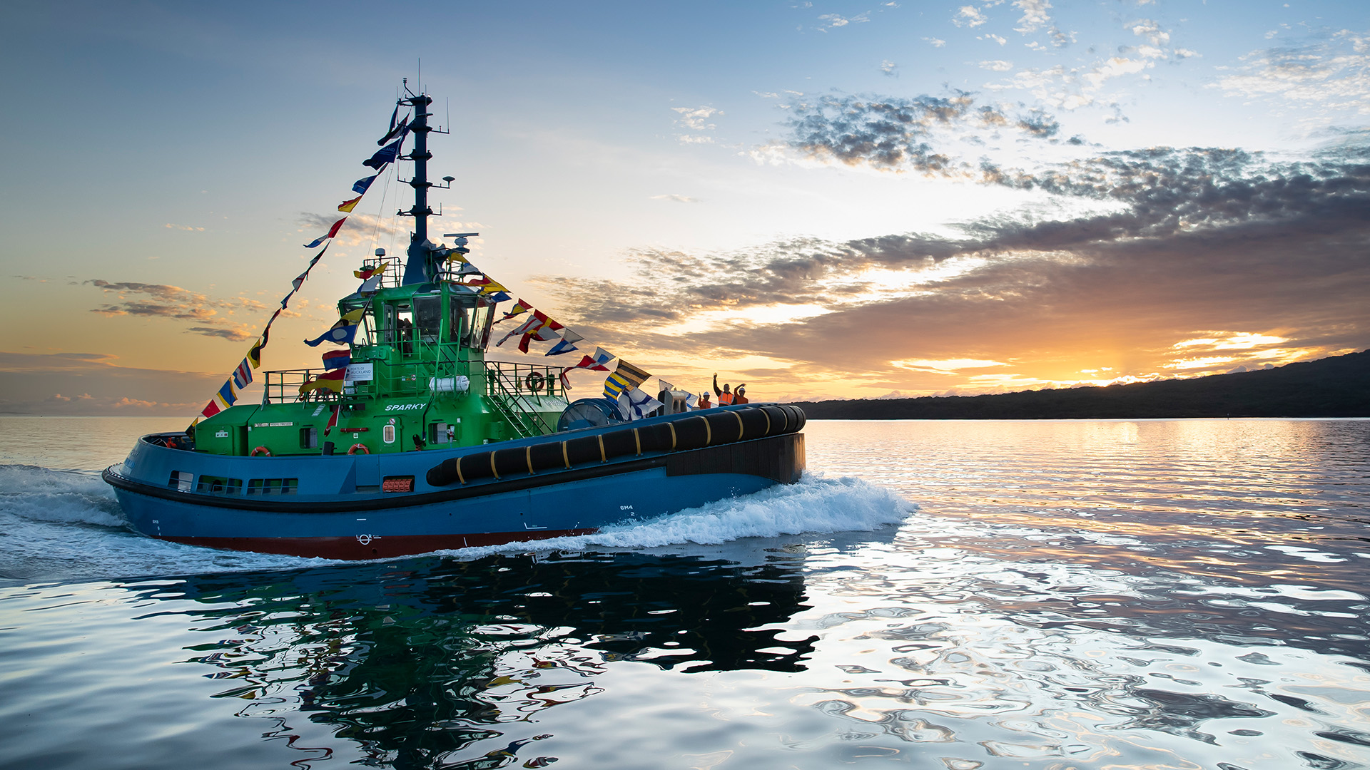 Sparky electric tugboat at sea